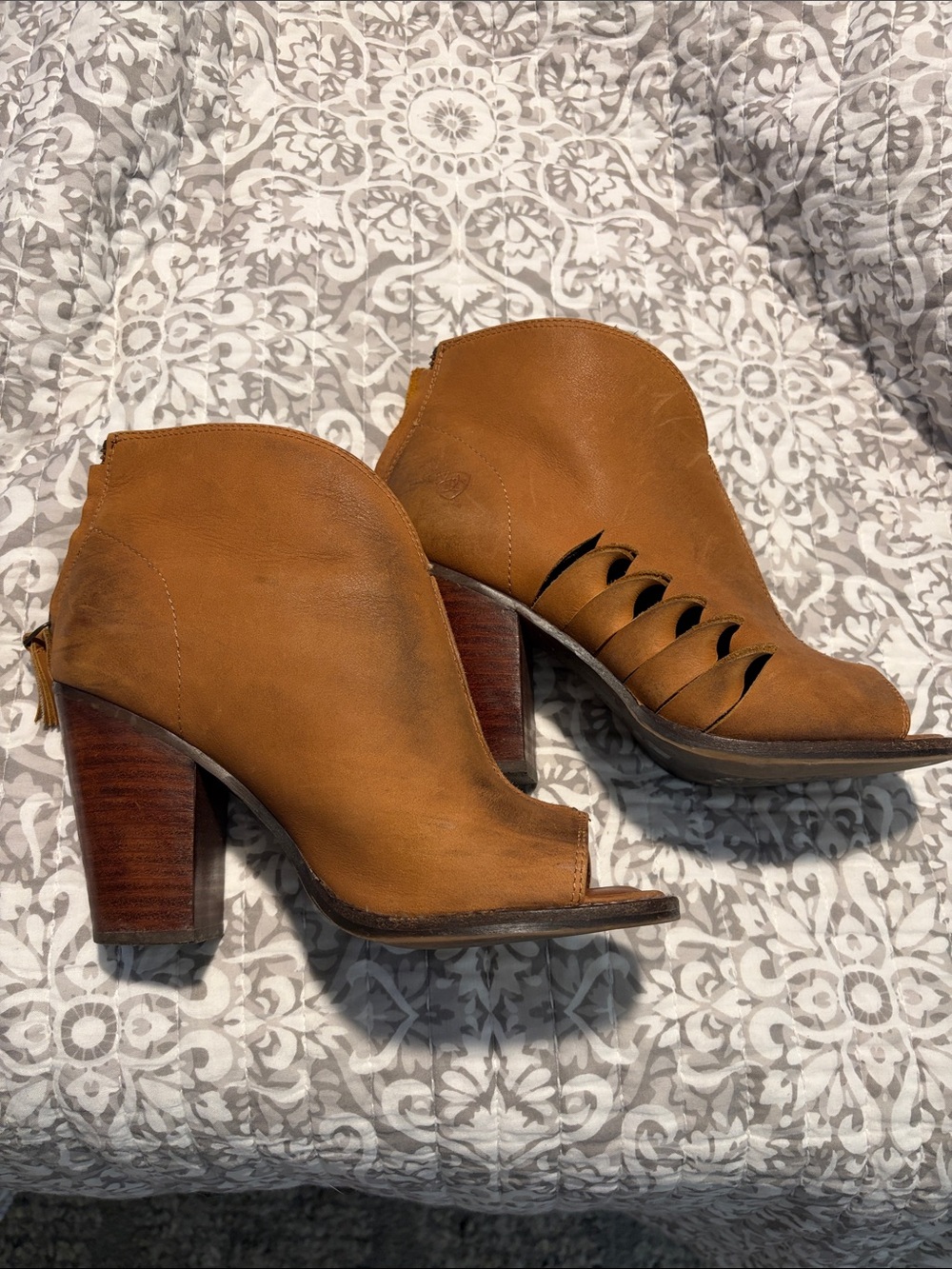 Ariat Tan Peep-Toe Cutout Block Heel Booties